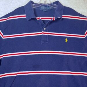 Polo Ralph Lauren Mens 2XB Big Navy Blue Striped Short Sleeve Polo Shirt Cotton